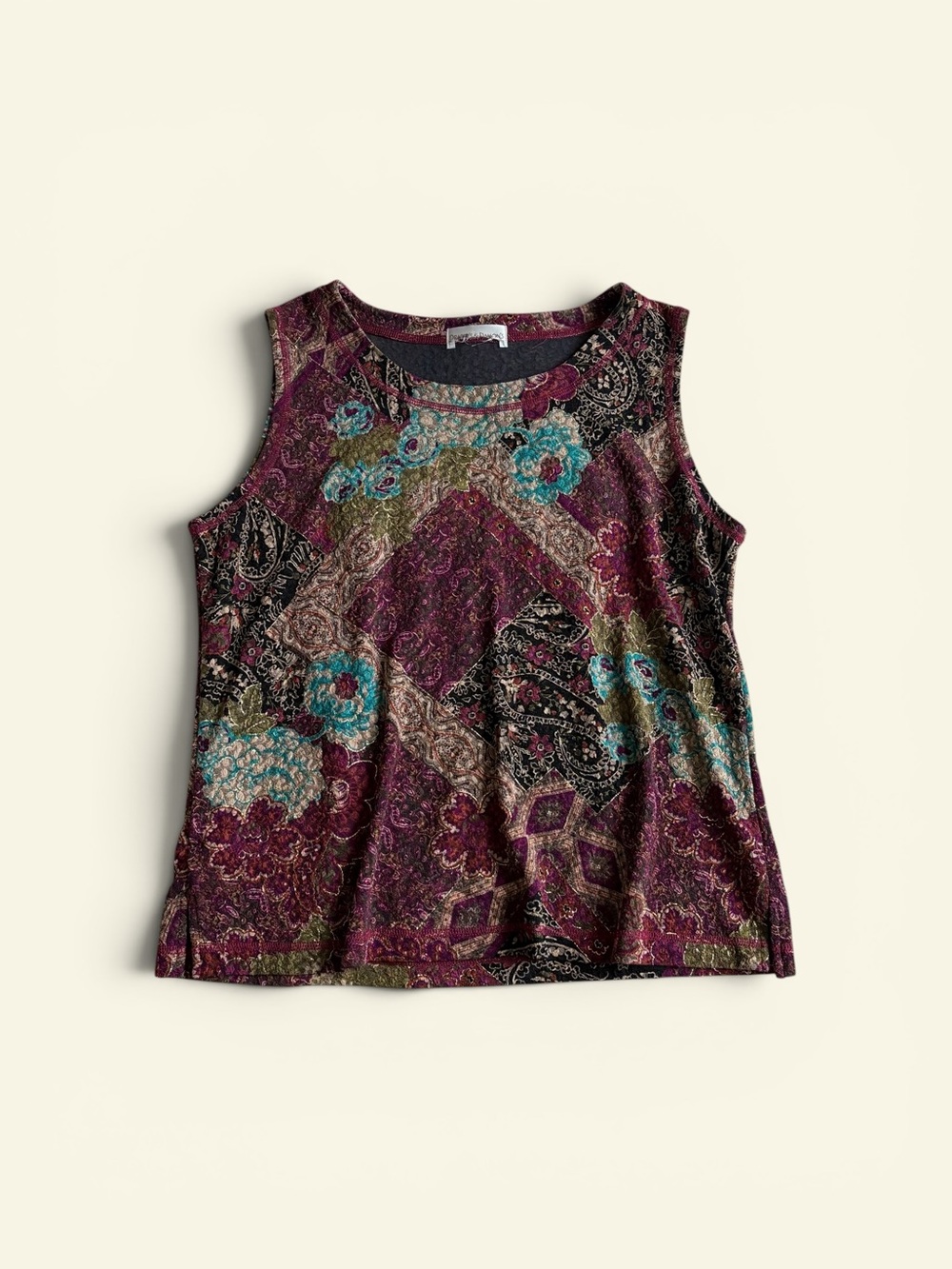 Drapers & Damons Vintage Y2K Patchwork Paisley Floral Sleeveless Top XL Burgundy